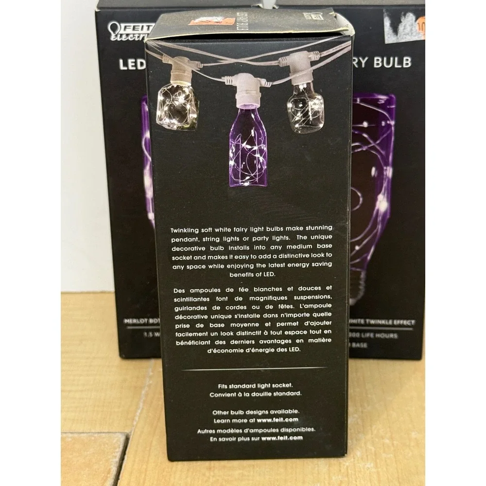 3pk Feit Electric LED Fairy Bulb Merlot Bottle White Twinkle Effect Medium Base